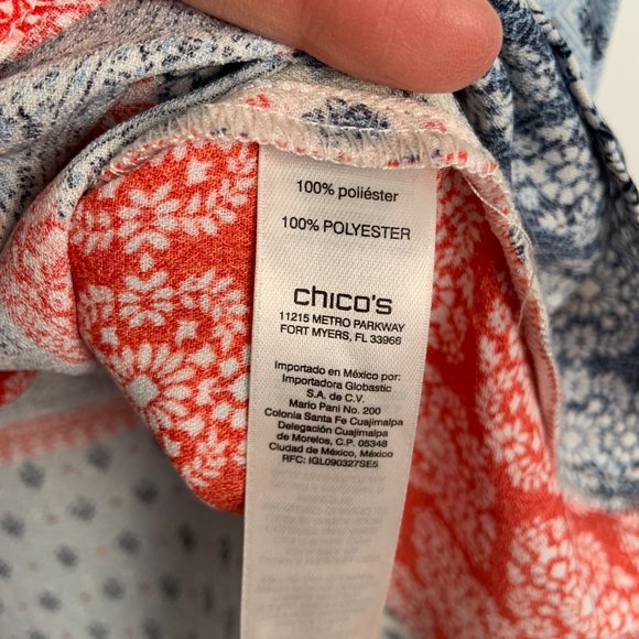 Chico's Boho Bohemian Elements Cold Shoulder Tie Neck Patchwork Top Size 2 - Picture 5 of 10